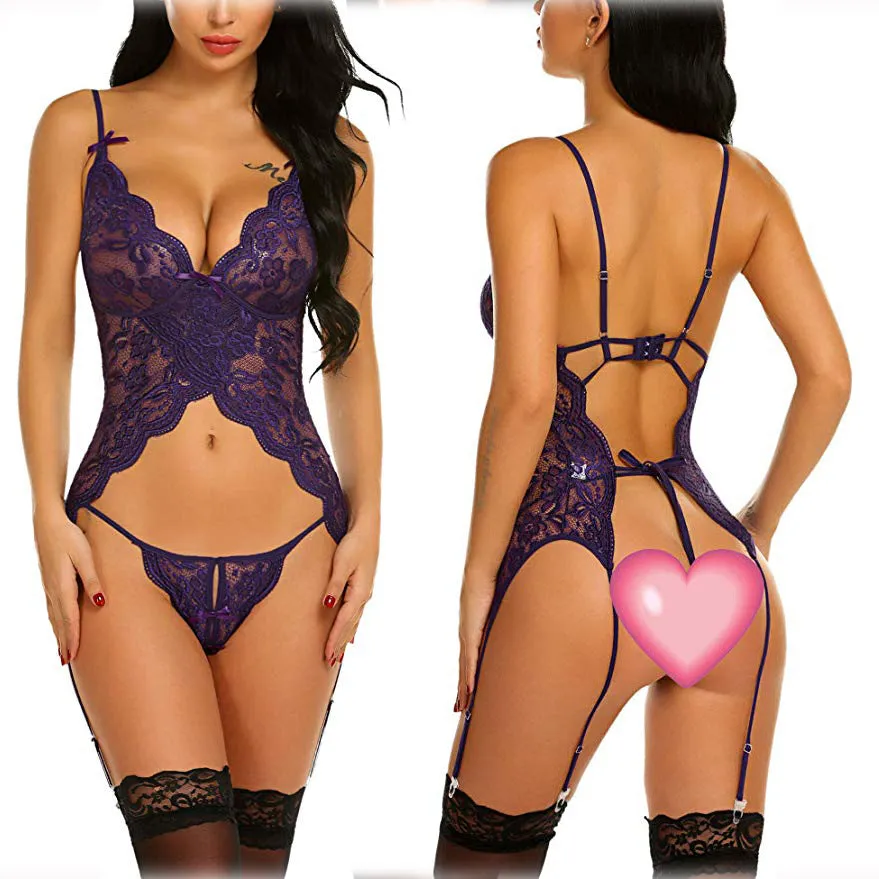 🔥 Sexy Lace Thong Bodysuit – Seductive Spaghetti Strap Lingerie 💋✨