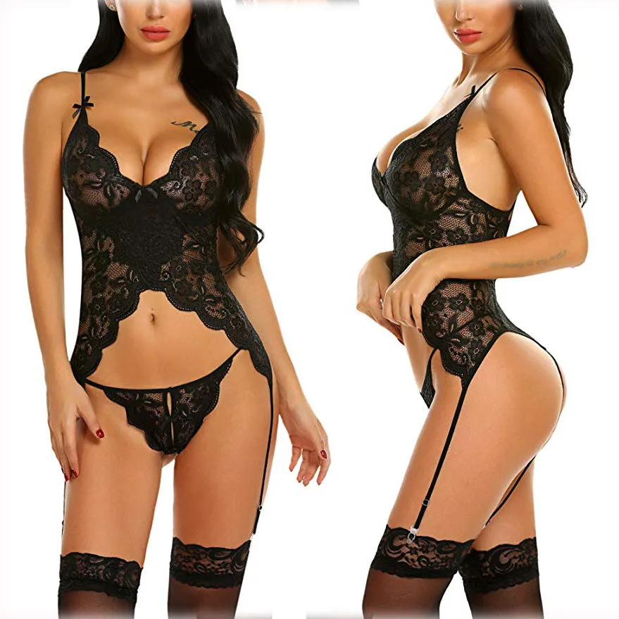 🔥 Sexy Lace Thong Bodysuit – Seductive Spaghetti Strap Lingerie 💋✨