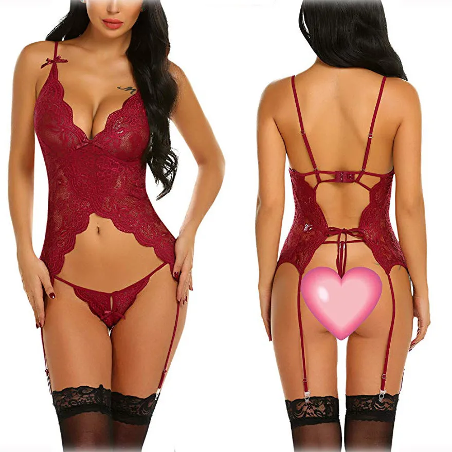 🔥 Sexy Lace Thong Bodysuit – Seductive Spaghetti Strap Lingerie 💋✨