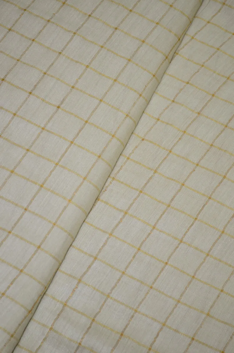 100% Pure Muga Tussar Handloom Checkered Silk Fabric