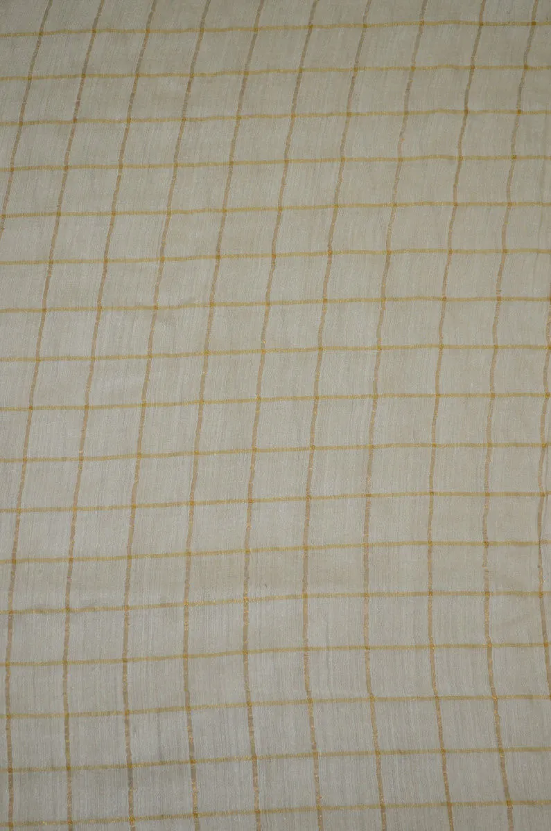 100% Pure Muga Tussar Handloom Checkered Silk Fabric