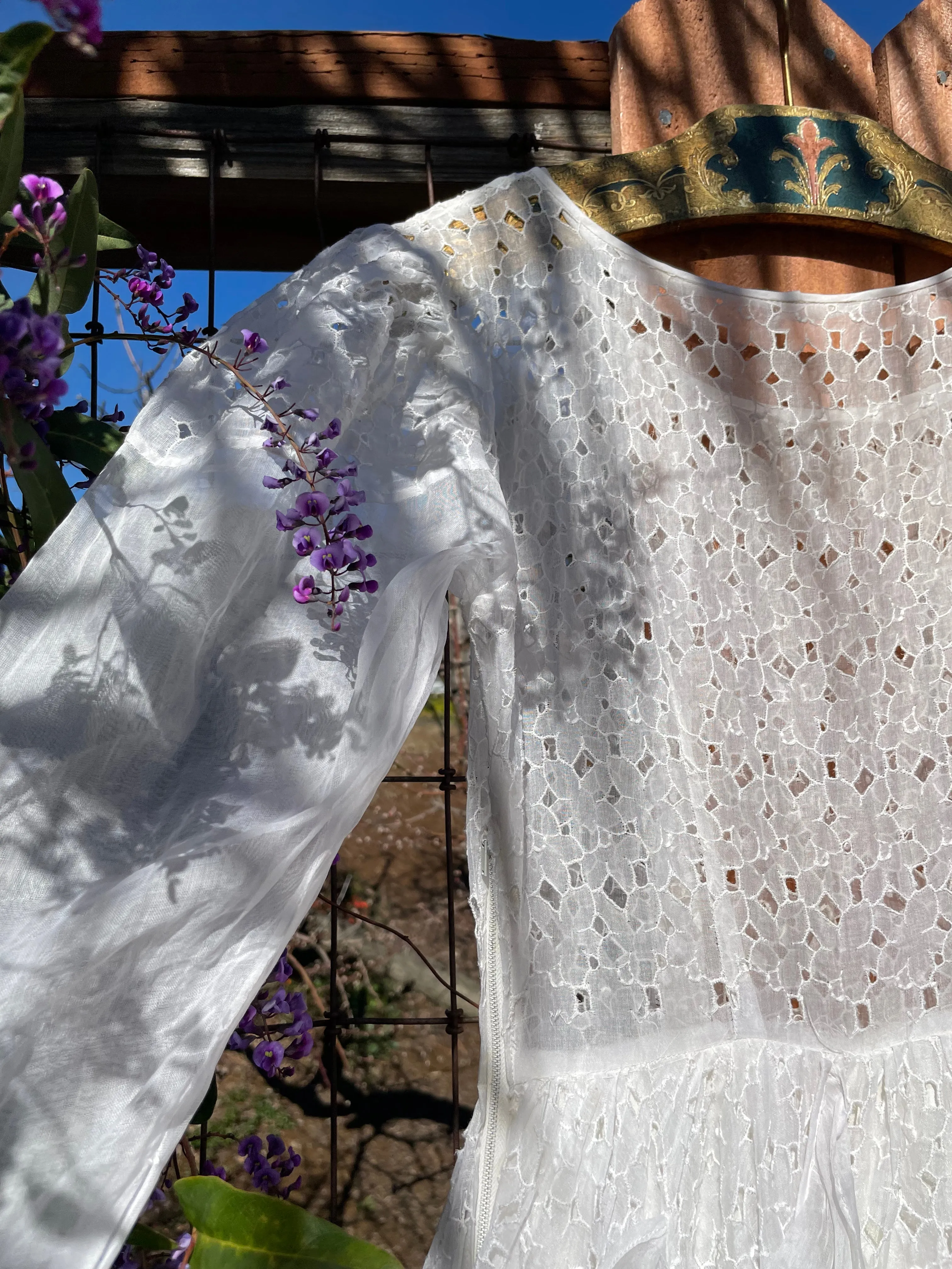 1930s/1940s Eyelet Cutwork Tiered Ruffle Organdy Wedding Dress