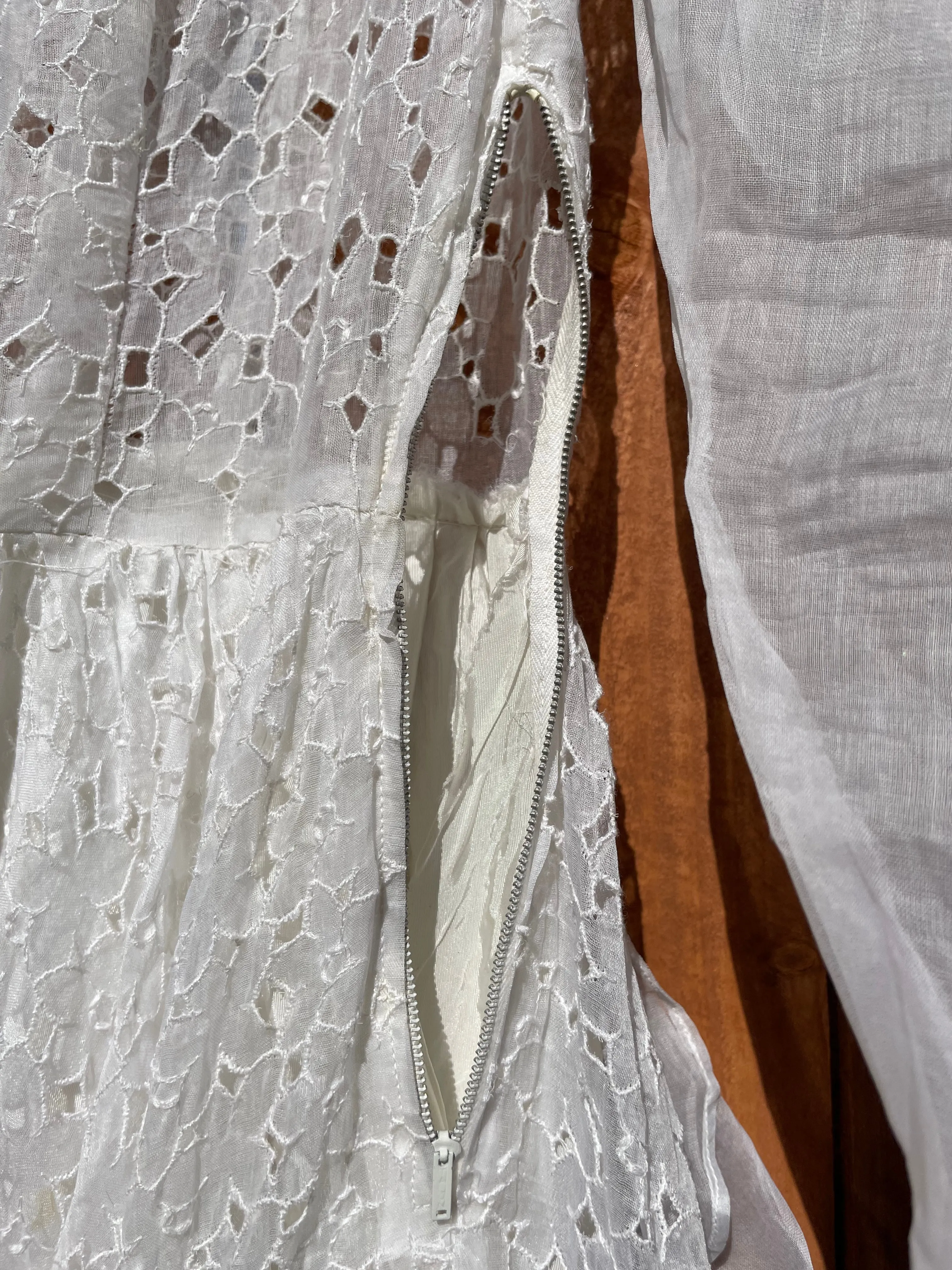 1930s/1940s Eyelet Cutwork Tiered Ruffle Organdy Wedding Dress