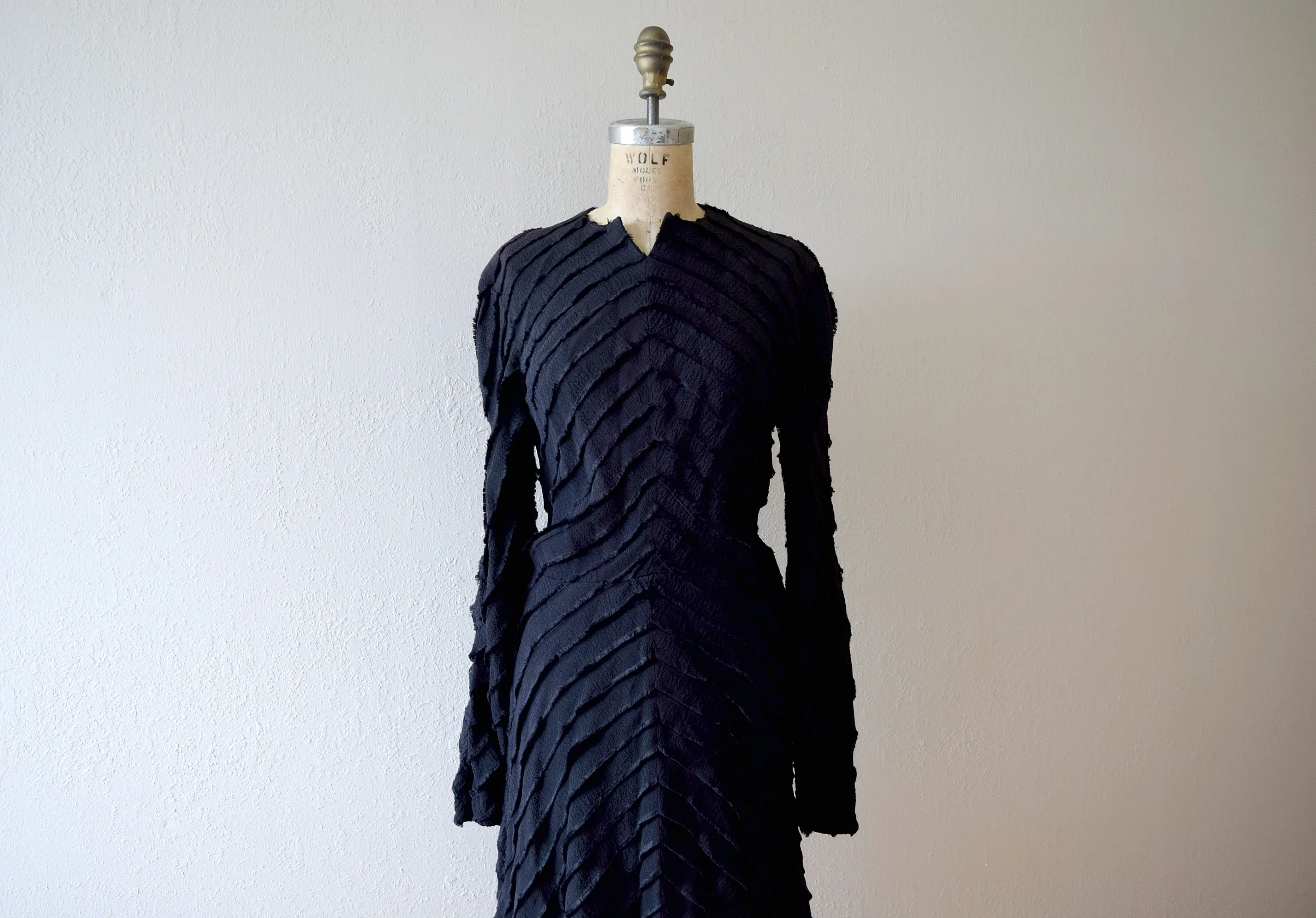 1940s black ruffled dress . vintage 40s dress