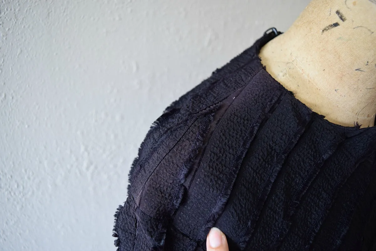 1940s black ruffled dress . vintage 40s dress