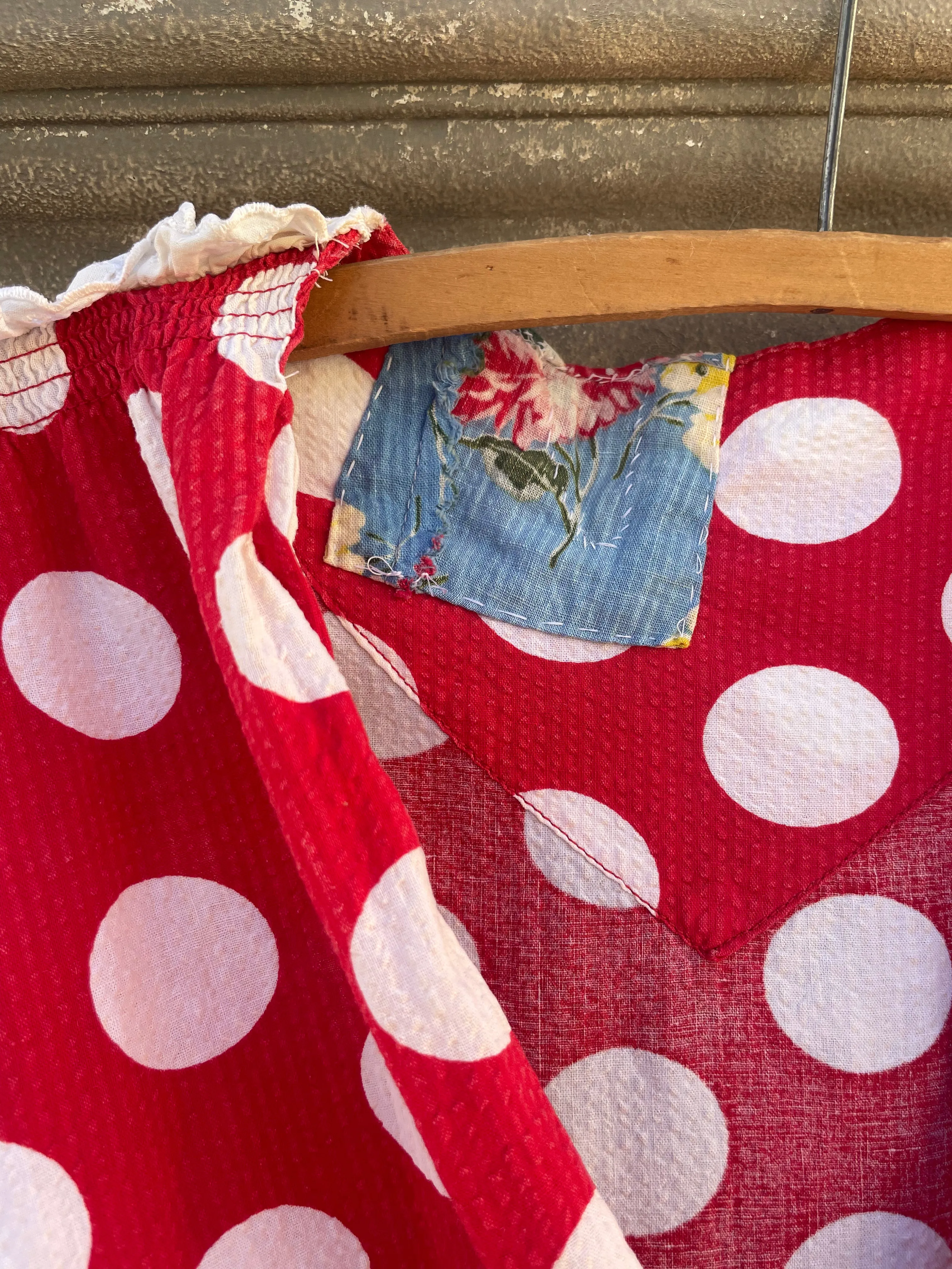 1940s Polka Dot Seersucker Wrap House Dress
