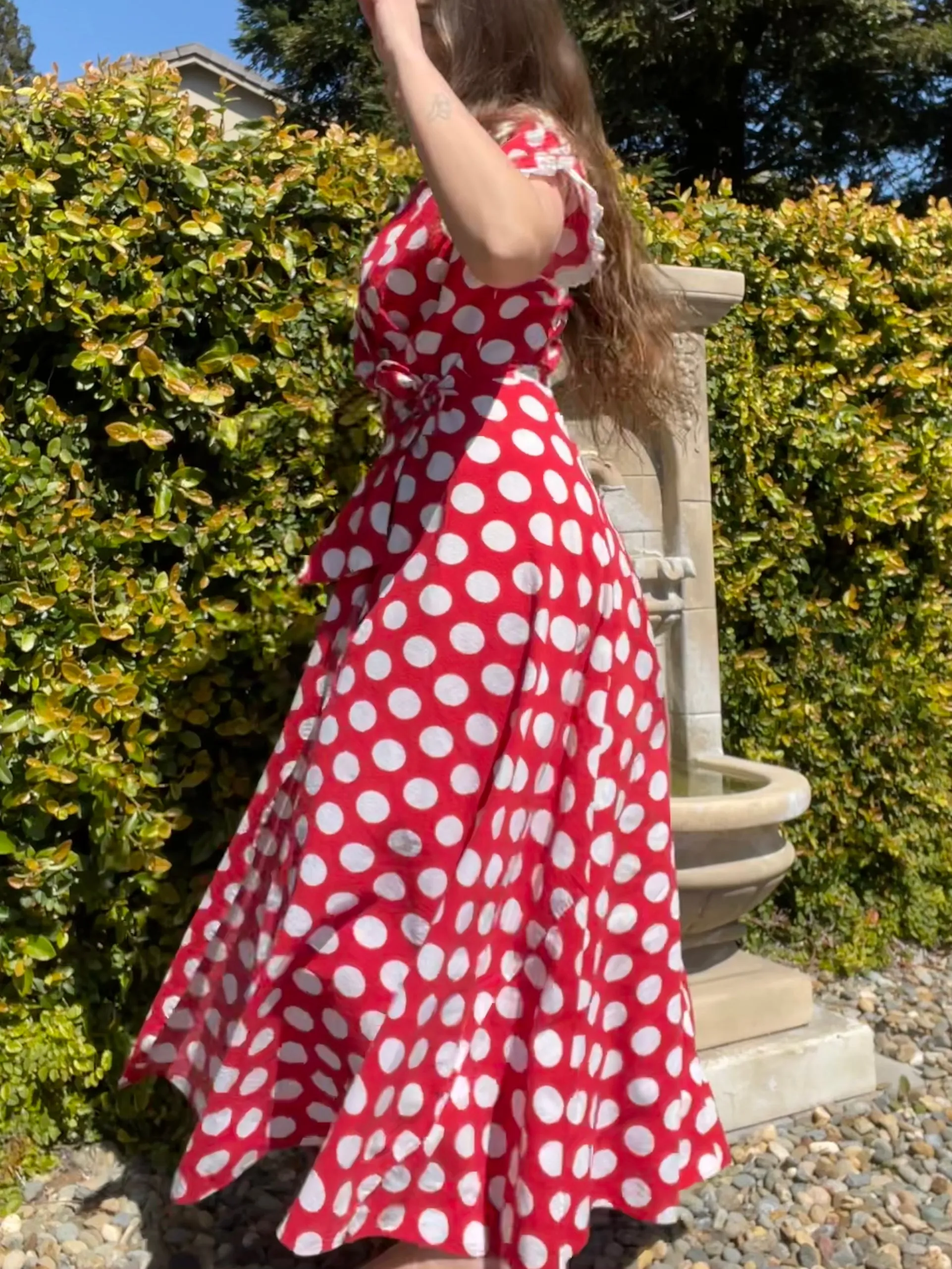 1940s Polka Dot Seersucker Wrap House Dress