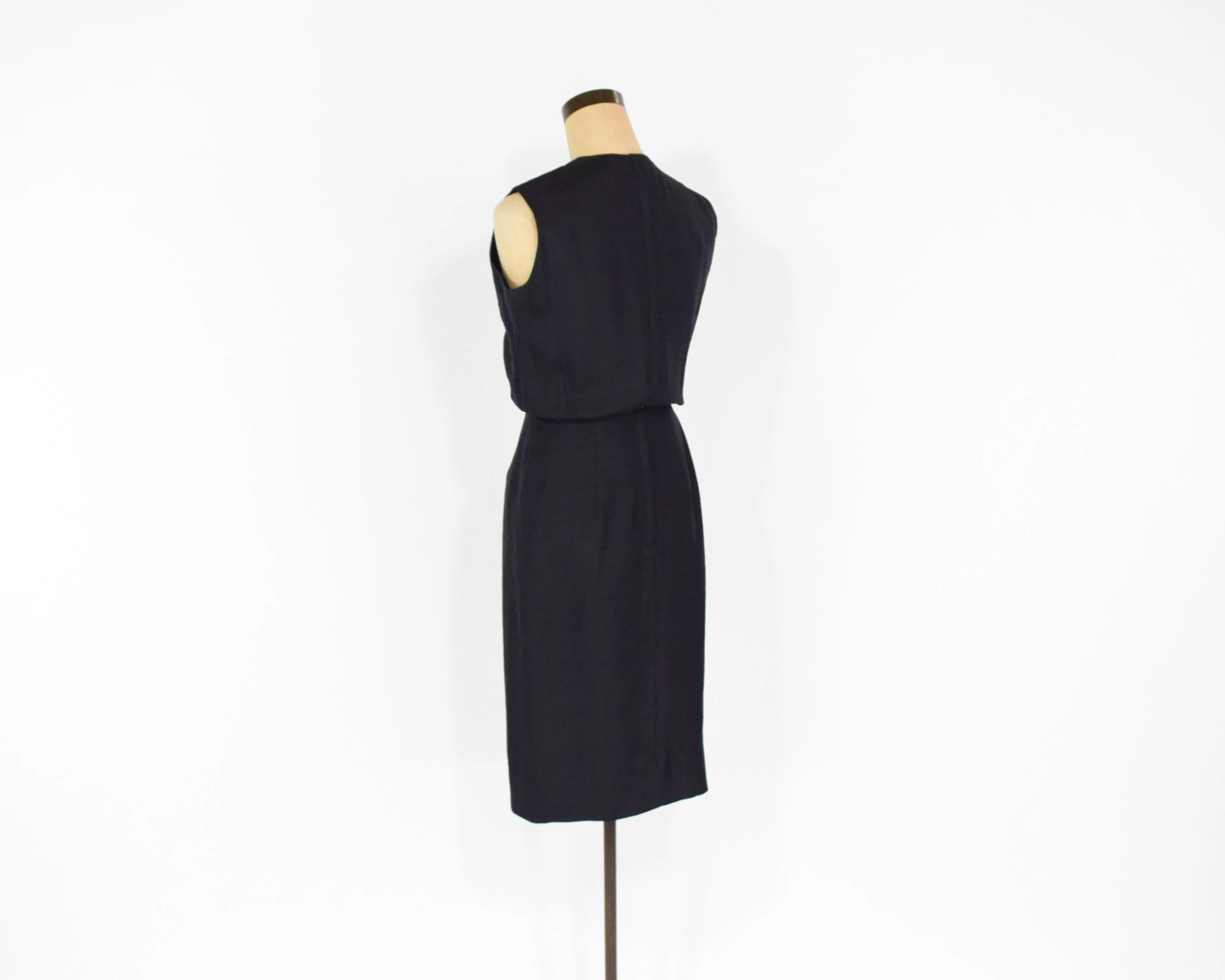 1960s Black Silk Sleeveless Dress, Extra Small