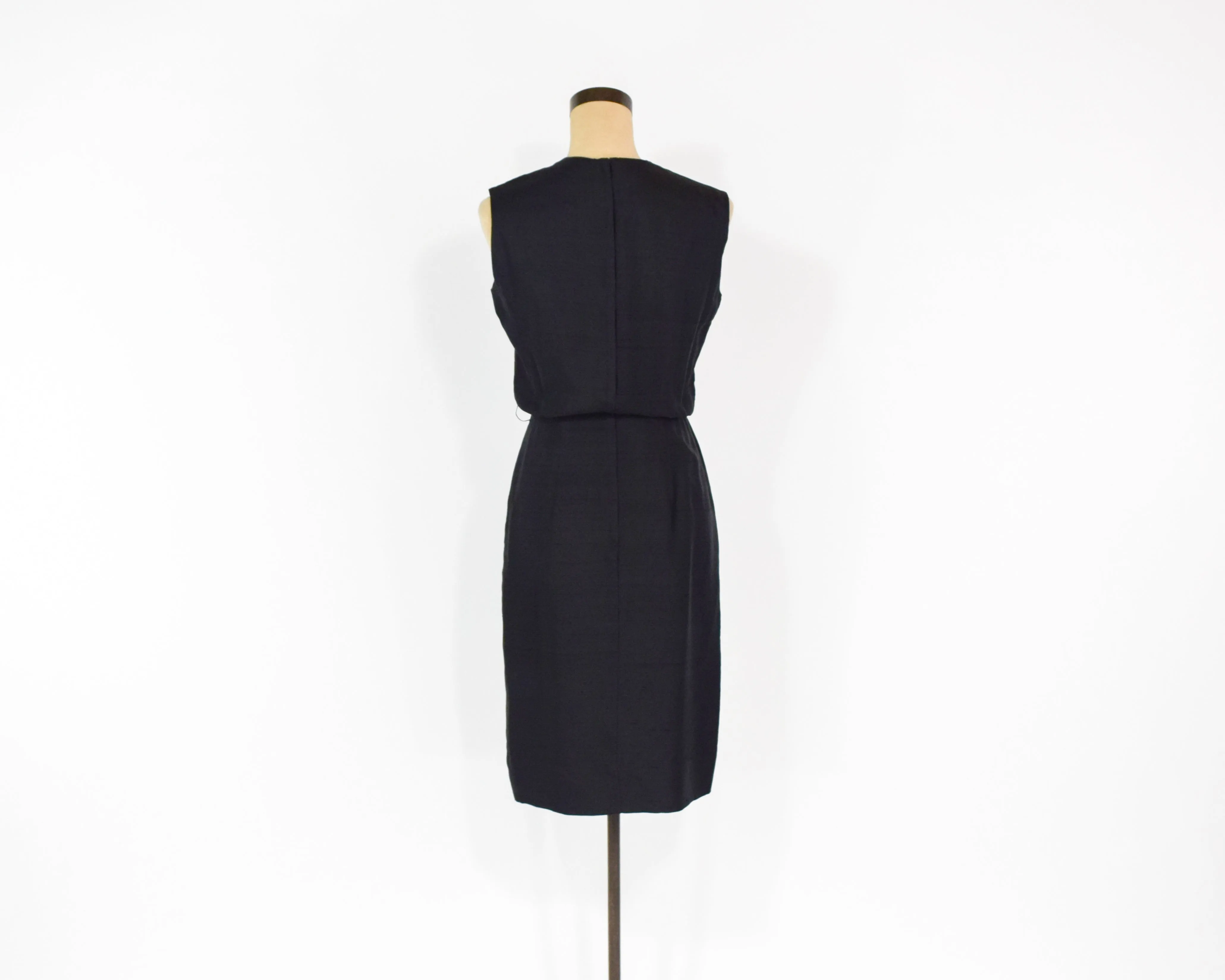 1960s Black Silk Sleeveless Dress, Extra Small