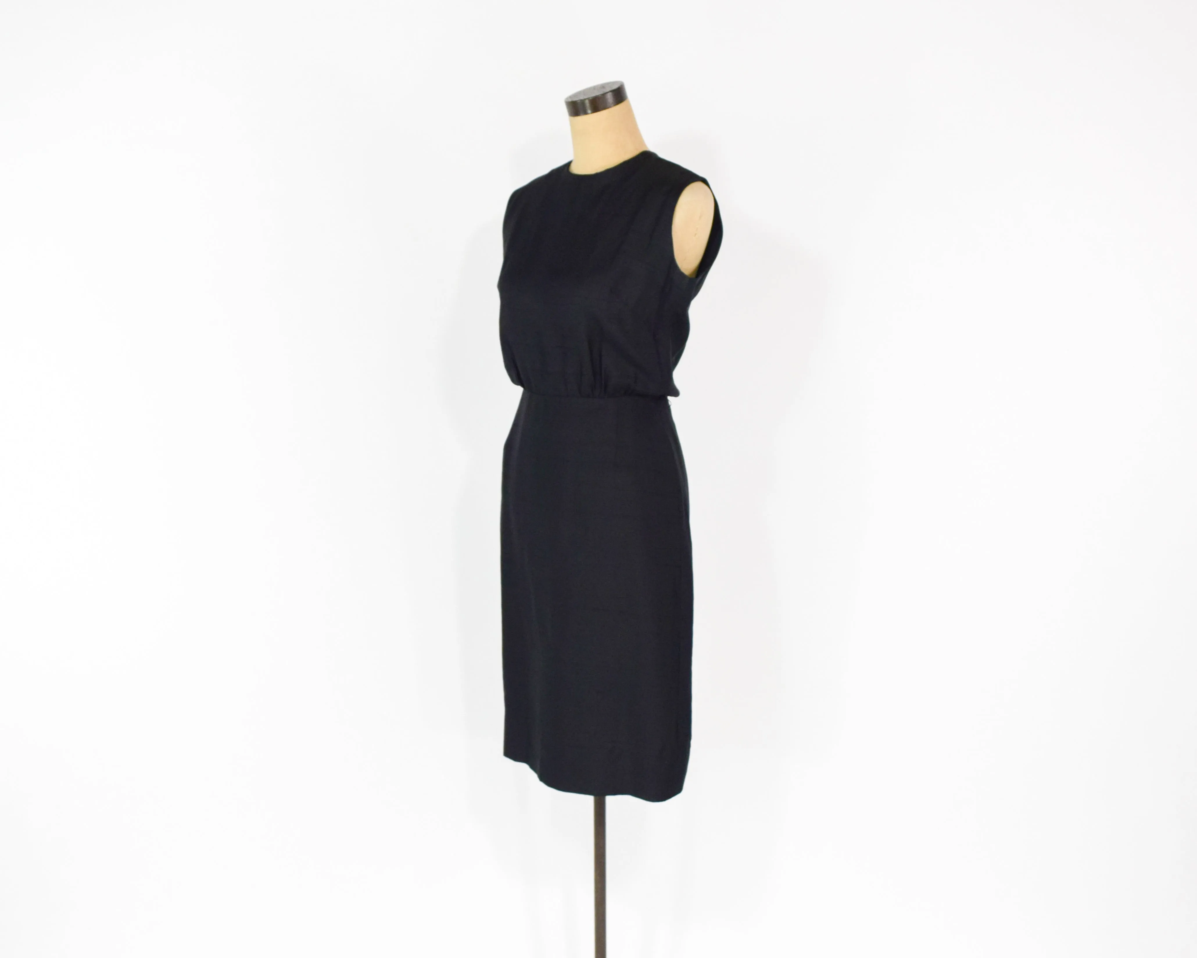 1960s Black Silk Sleeveless Dress, Extra Small