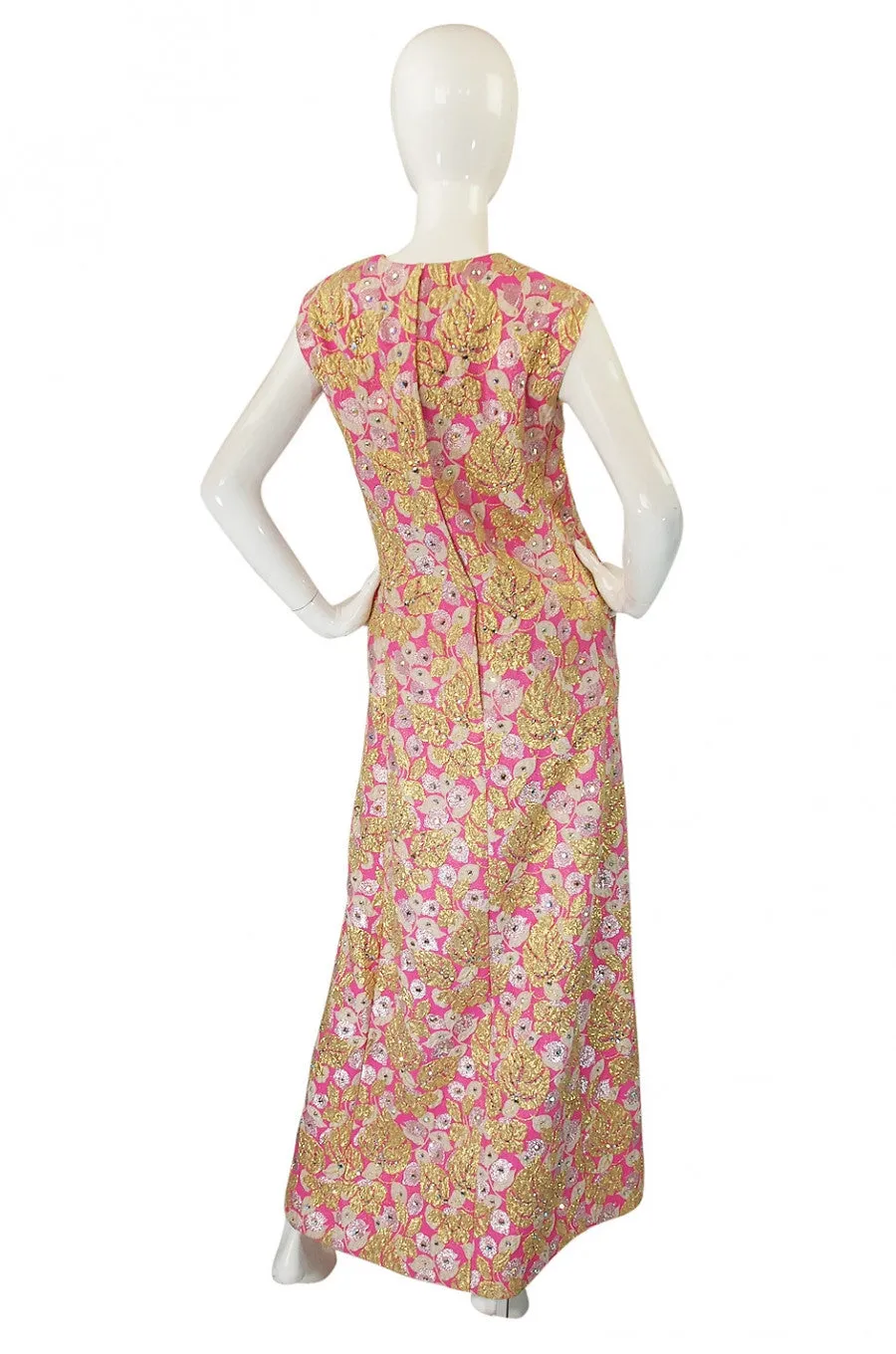 1960s Kiki Hart Rhinestone Pink Silk Brocade