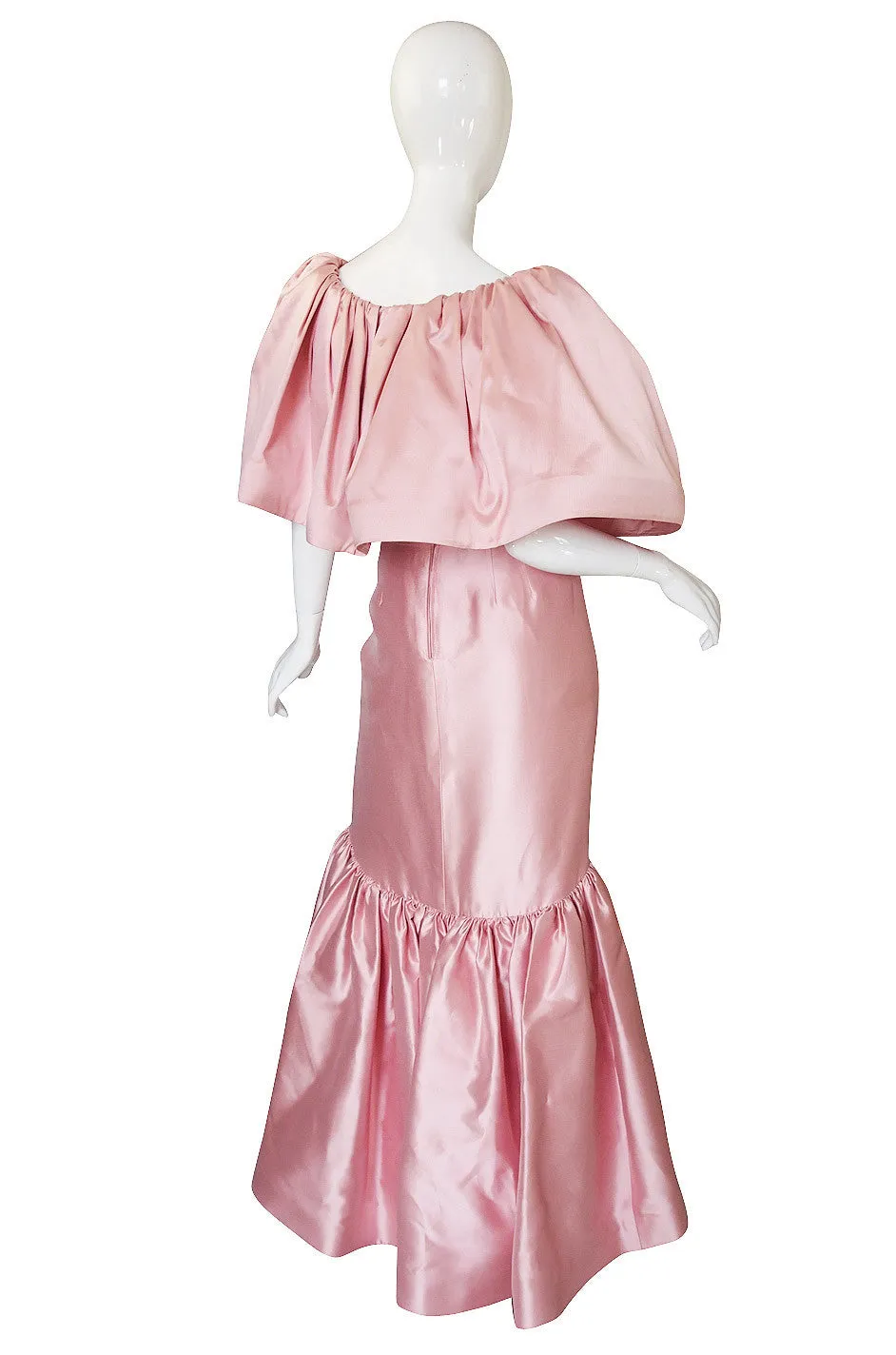 1980s Caped Pink Silk Oscar De La Renta Gown