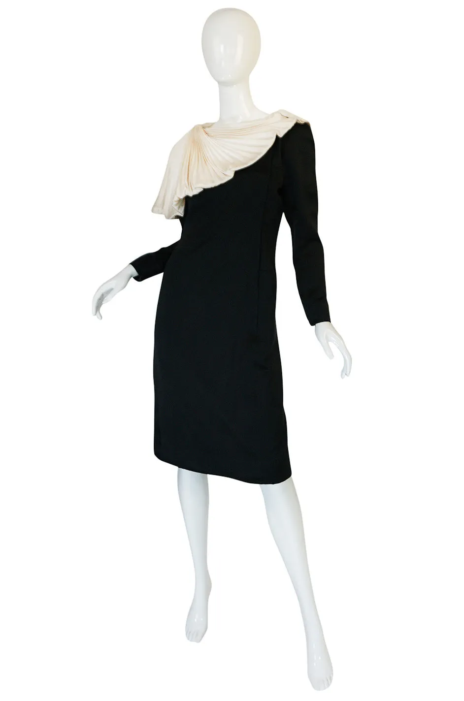 1980s Jacqueline Ribes Demi-Couture Silk Dress W Removable Collar