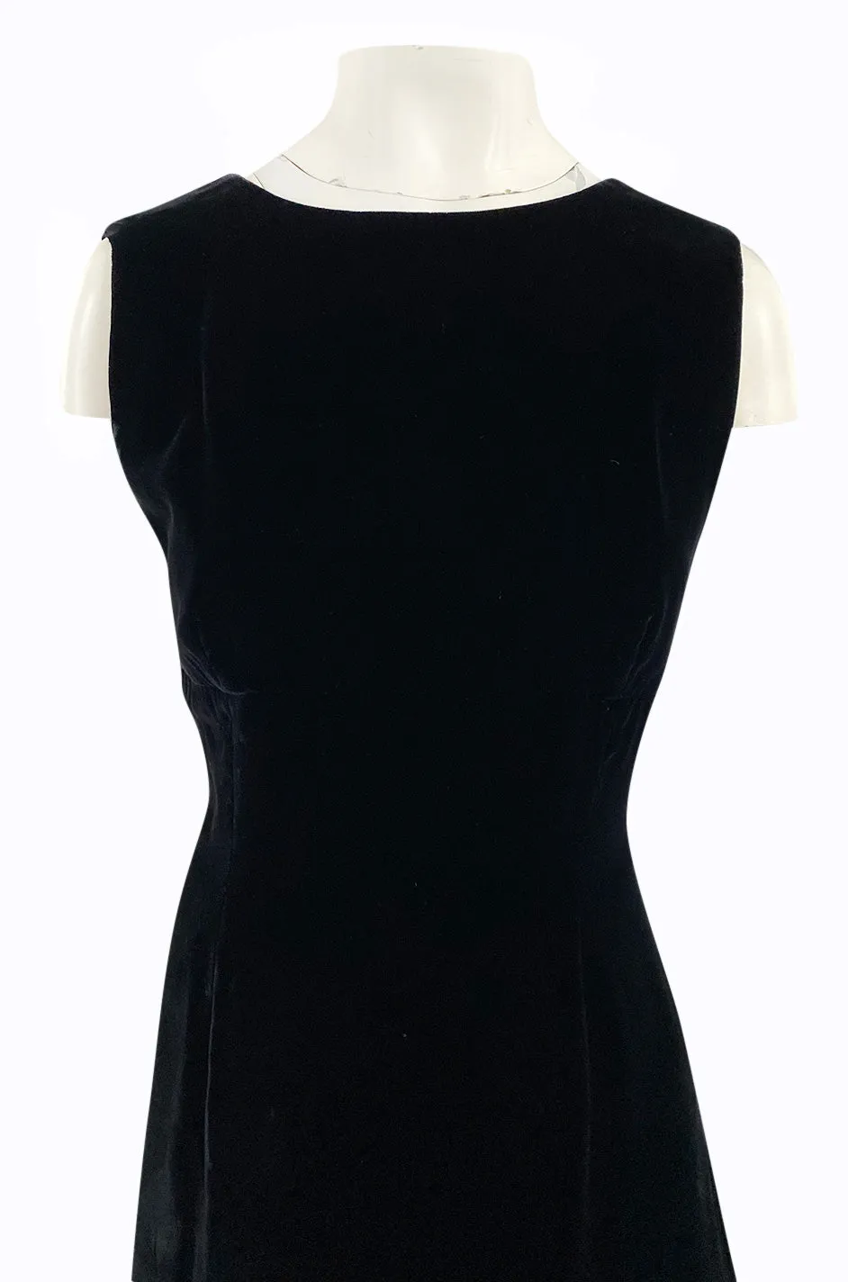 1980s Unlabeled Chanel Haute Couture Black Velvet Tabard w Silk Chiffon & Lace Under Skirt