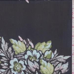 3 1/2 YD PC-Black/Pale Blue Floral Block Silk Chiffon Fabric