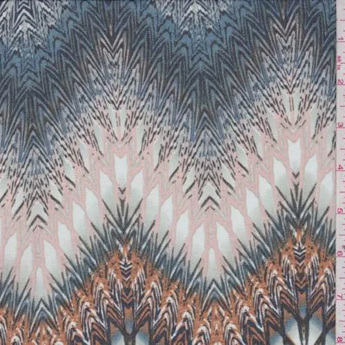 3 1/2 YD PC-Blue/Pink Flamestitch Chevron Chiffon Fabric