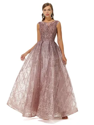 A-line Beaded Jewel Appliques Lace Floor-length cap sleeve Prom Dress