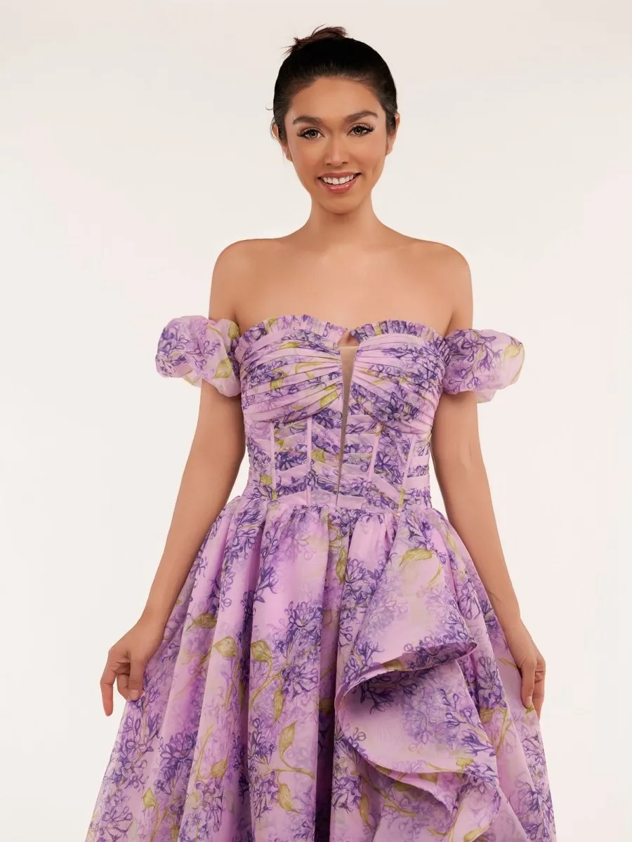 A-line Corset Detachable Sweetheart Floral Long Prom Dresses