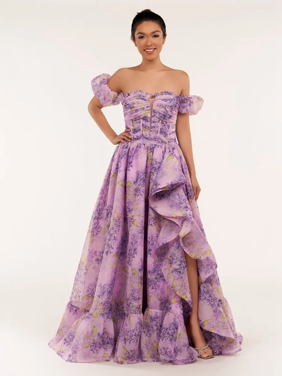 A-line Corset Detachable Sweetheart Floral Long Prom Dresses