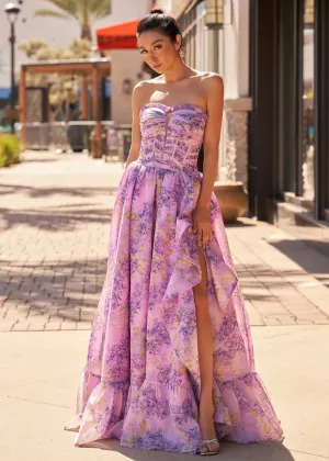 A-line Corset Detachable Sweetheart Floral Long Prom Dresses