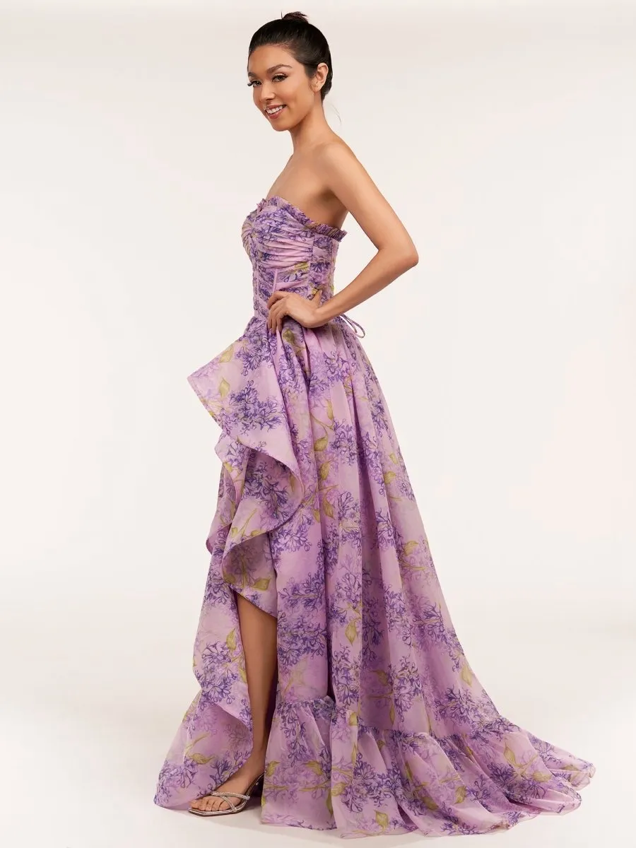 A-line Corset Detachable Sweetheart Floral Long Prom Dresses