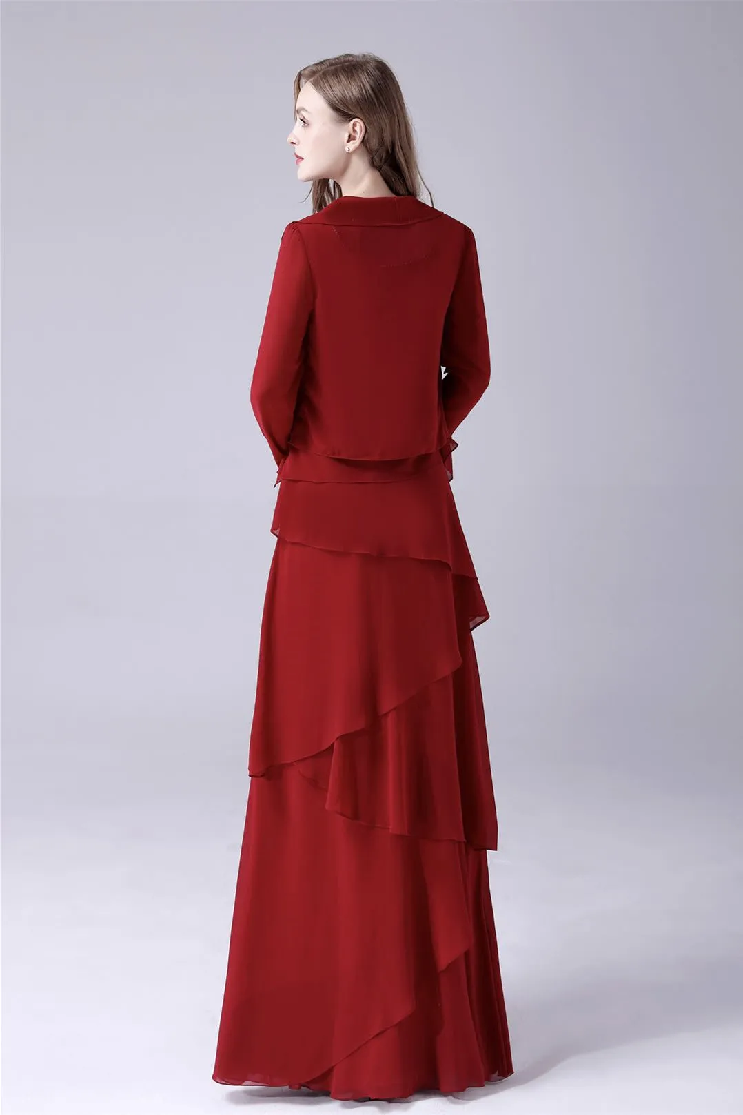 A-Line sleeveless jewel floor length backless mother's dress