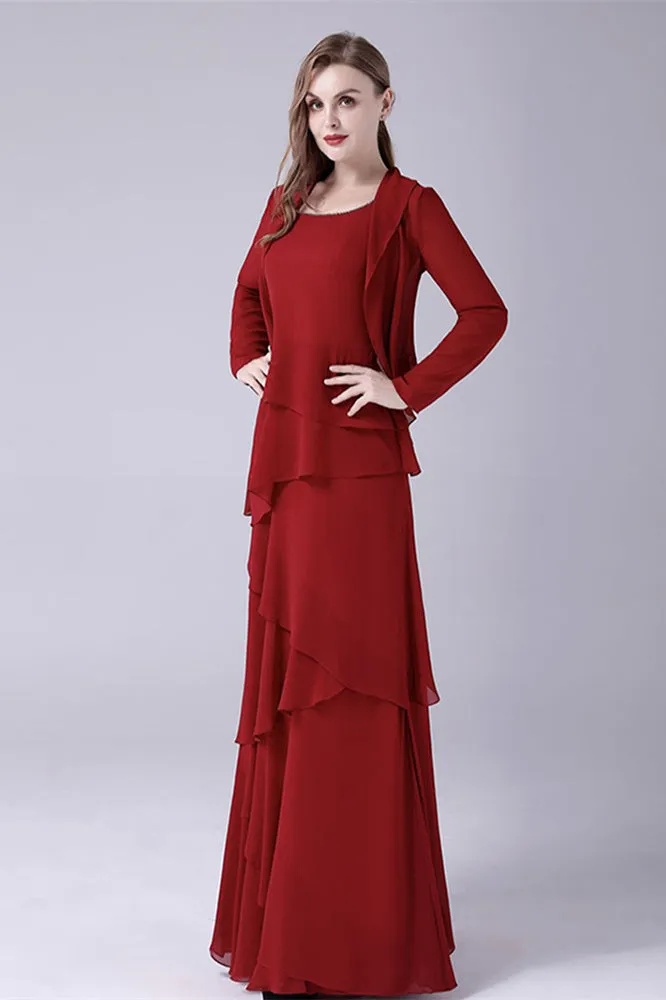 A-Line sleeveless jewel floor length backless mother's dress