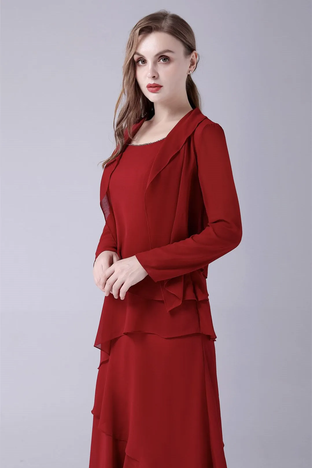 A-Line sleeveless jewel floor length backless mother's dress