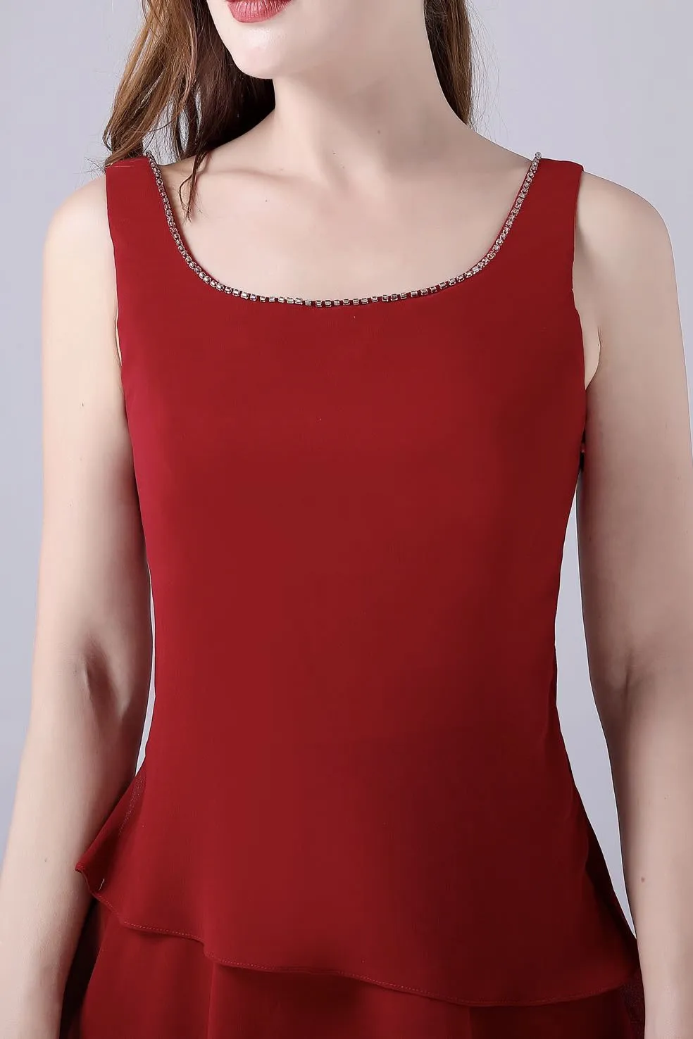 A-Line sleeveless jewel floor length backless mother's dress