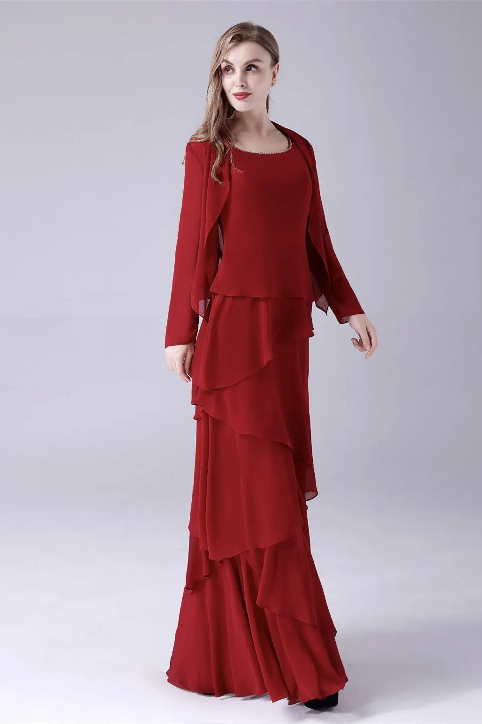 A-Line sleeveless jewel floor length backless mother's dress