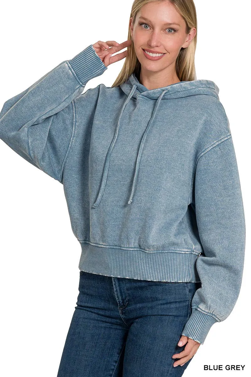 Acid Wash Fleece Cropped Hoodie