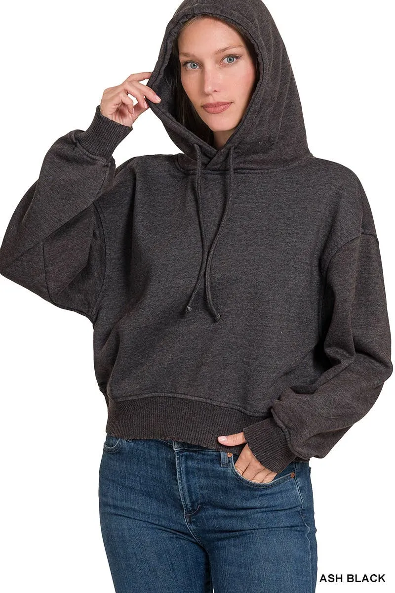 Acid Wash Fleece Cropped Hoodie