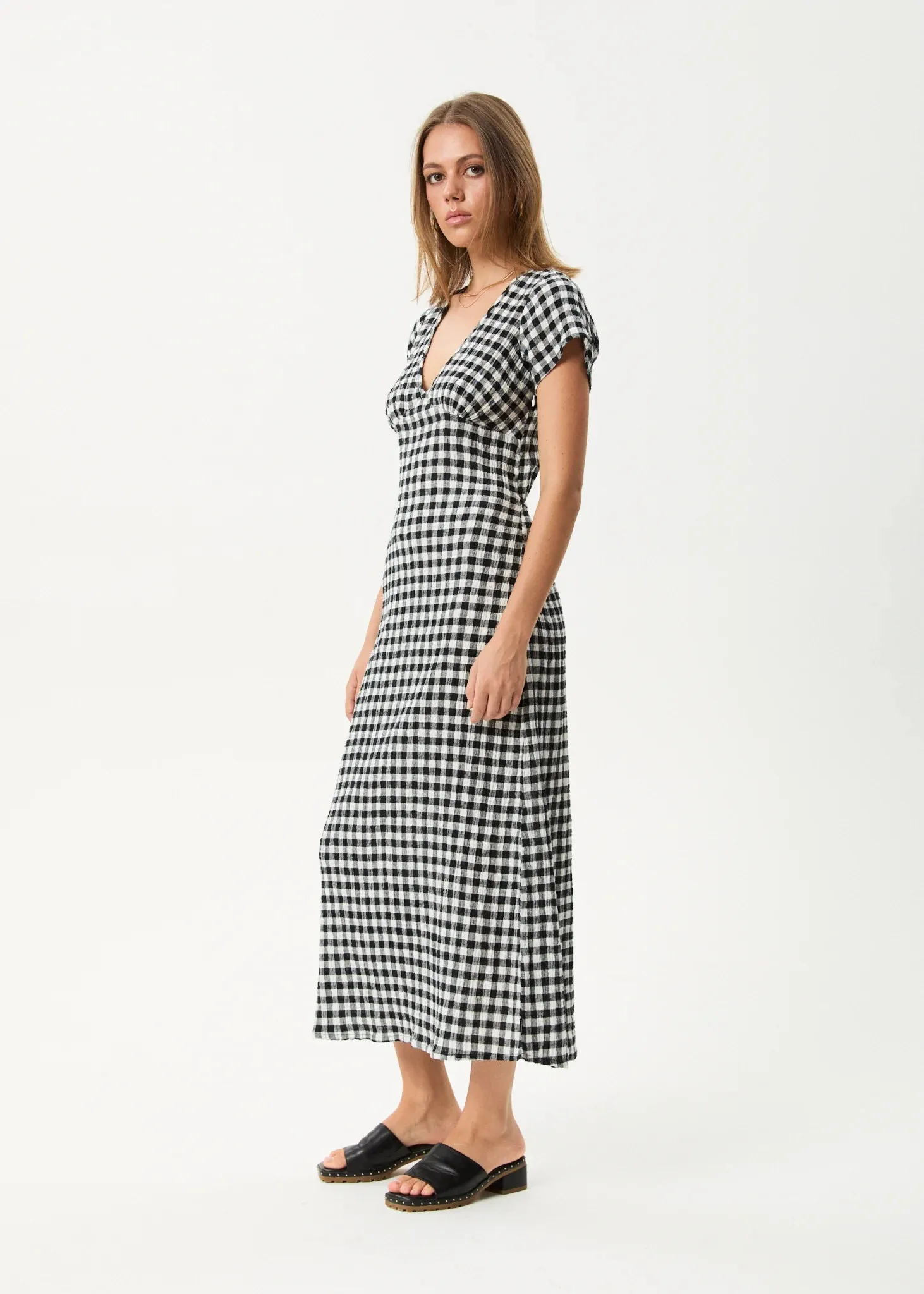 AFENDS // Rowan Seersucker Maxi Dress CHECK BLACK/WHITE