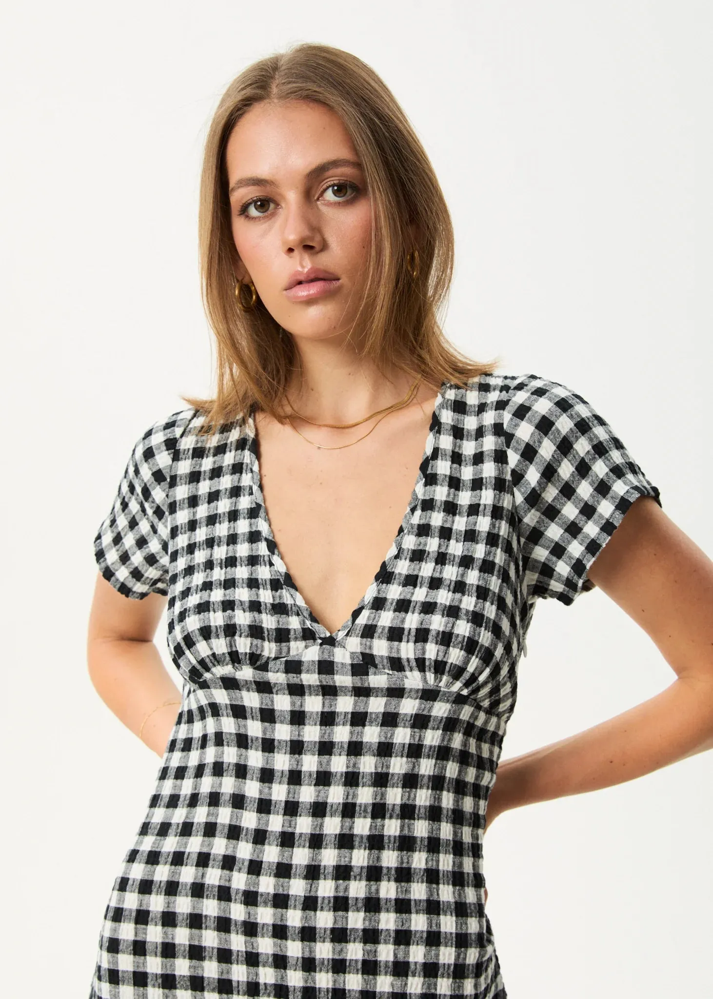 AFENDS // Rowan Seersucker Maxi Dress CHECK BLACK/WHITE