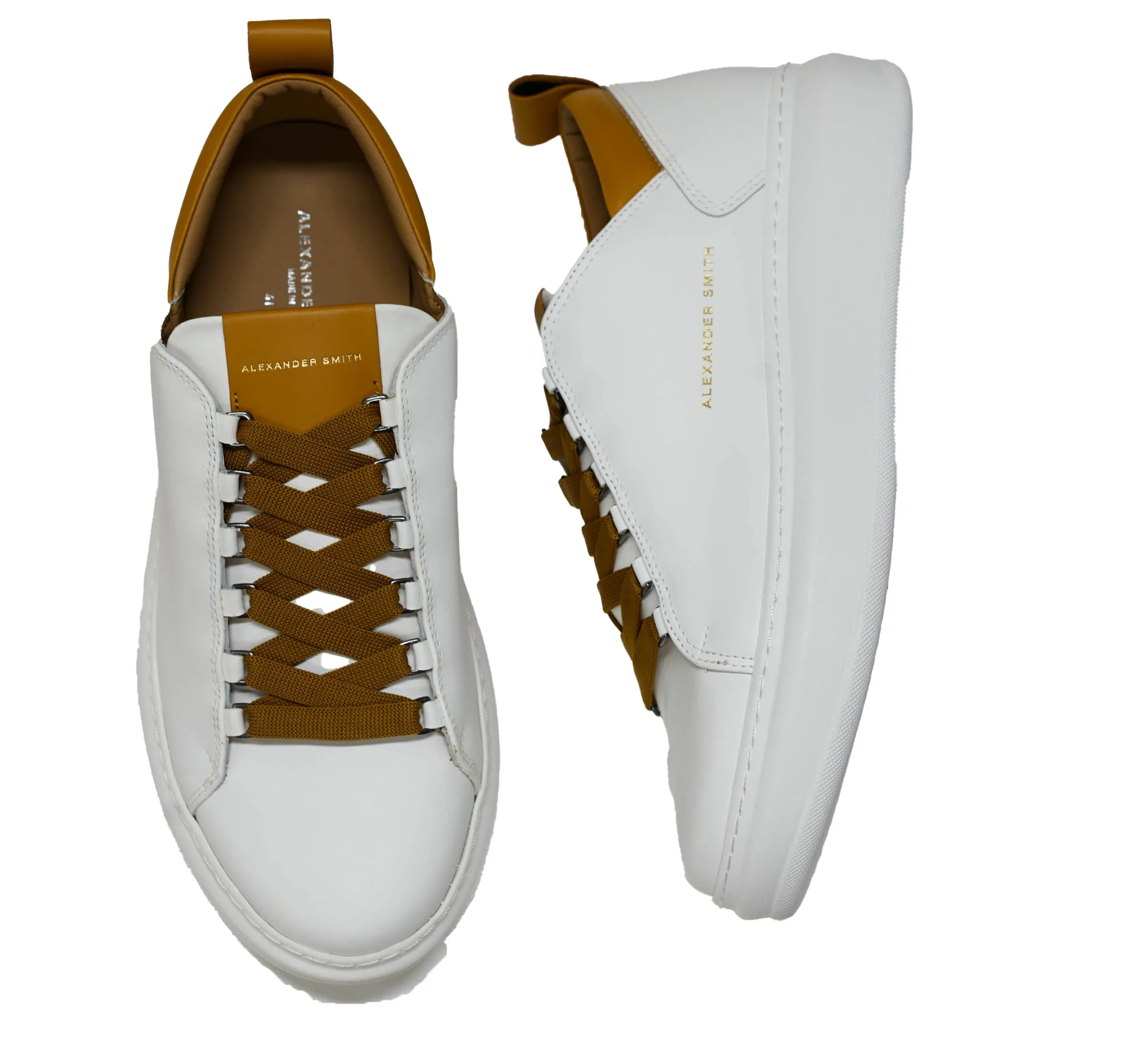 Alexander Smith Men's White & Tan Leather Sneakers 80WCN - 30% OFF