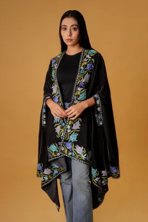 All-out sale Black Aari Velvet Cape Shawl Floral Embroidery with Special members discount