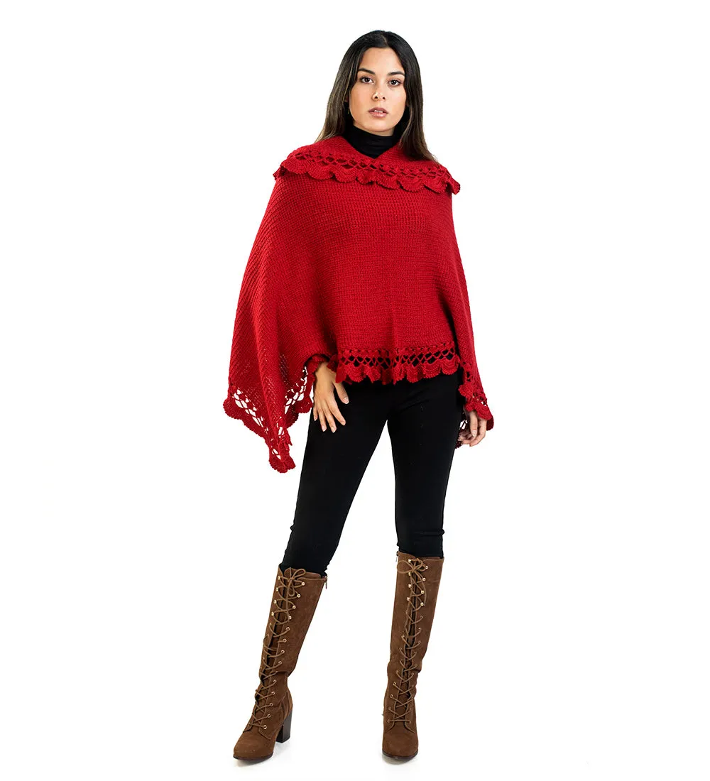 Alpaca Wool Poncho Sweater Handmade Flirty Style Crocheted Borders Soft Warm Solid Color Design