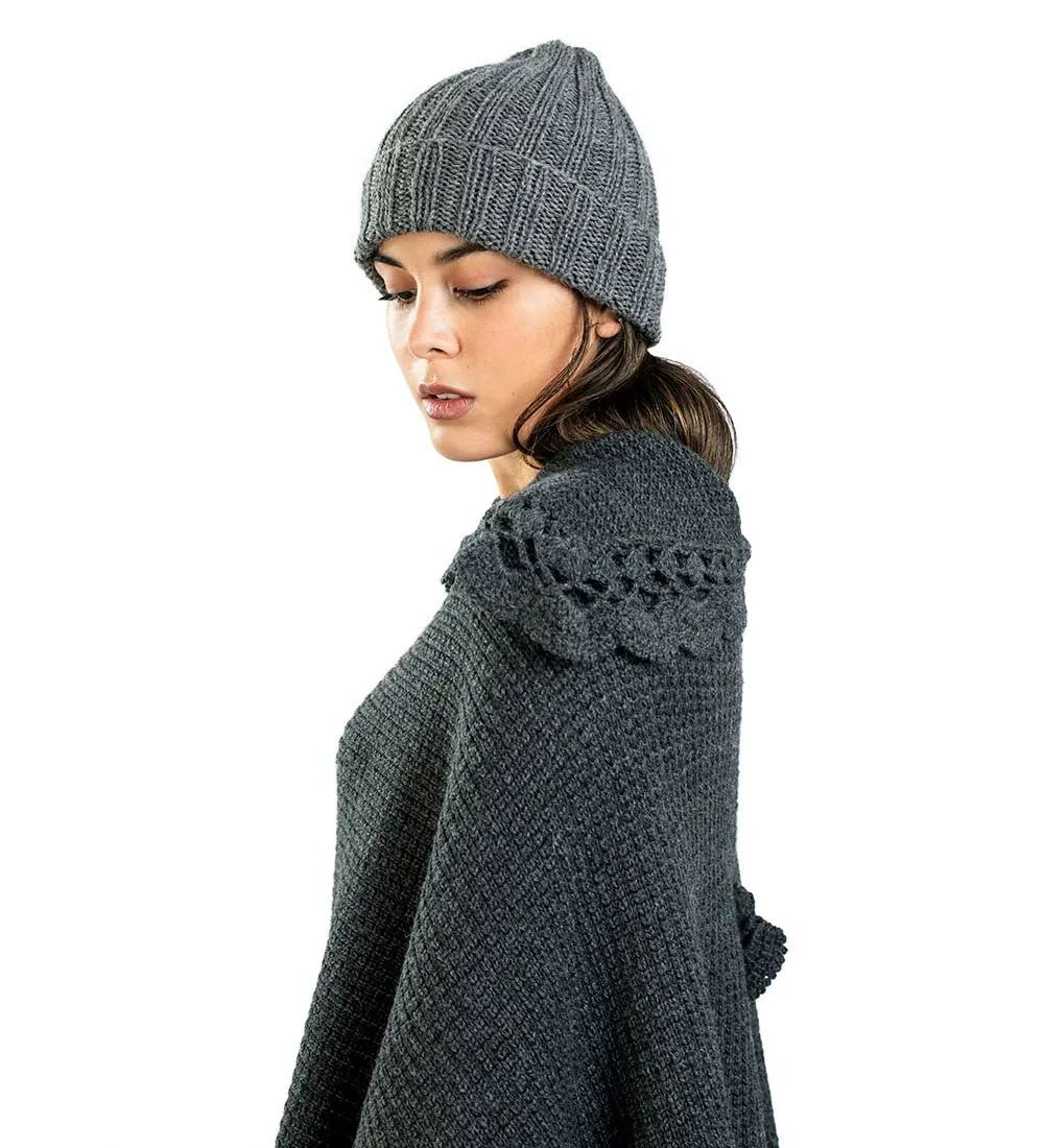 Alpaca Wool Poncho Sweater Handmade Flirty Style Crocheted Borders Soft Warm Solid Color Design