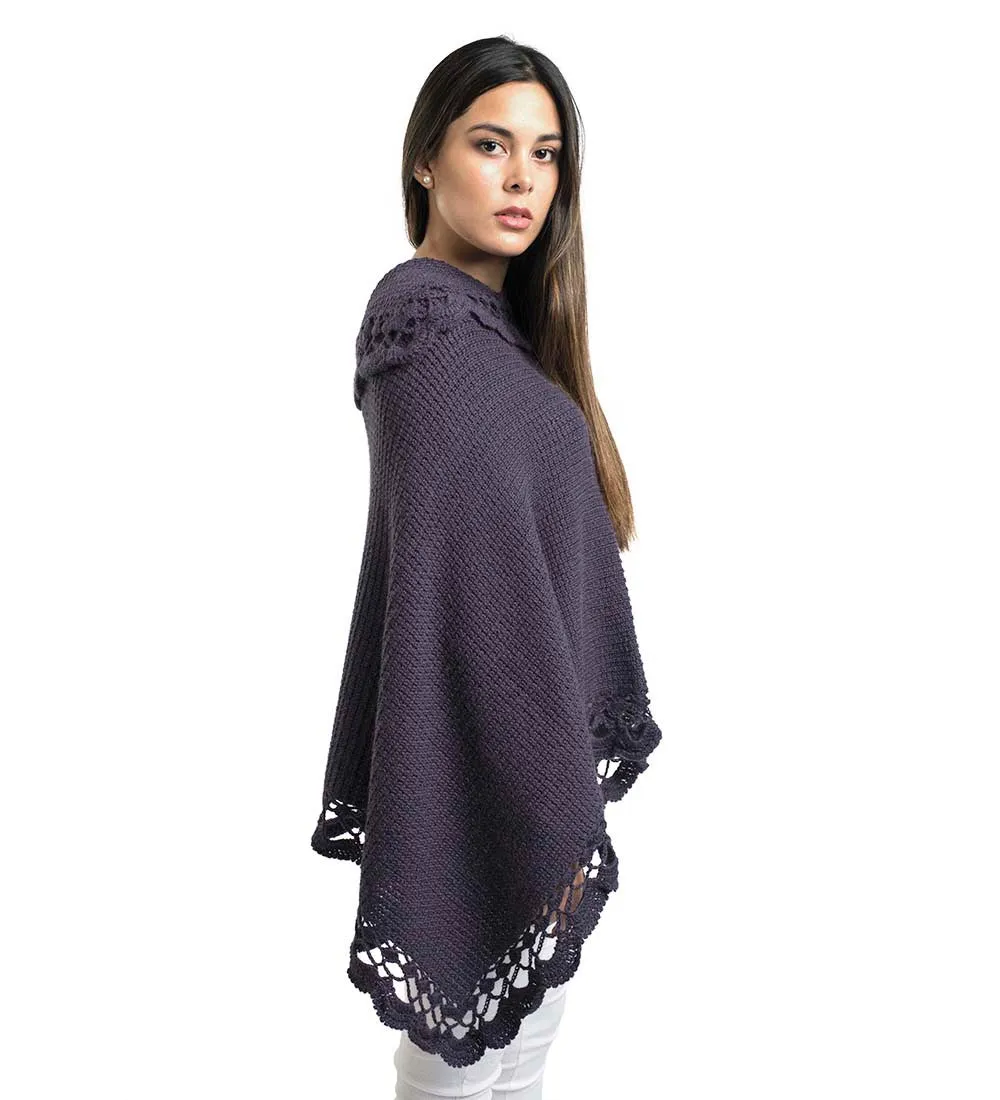 Alpaca Wool Poncho Sweater Handmade Flirty Style Crocheted Borders Soft Warm Solid Color Design