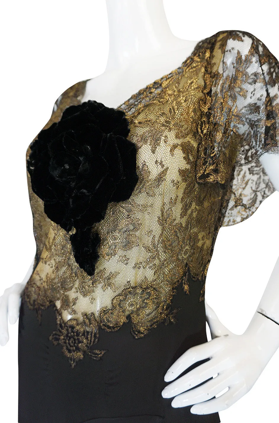 Amazing 1920s Couture Level Gold Metal Lace & Silk Dress