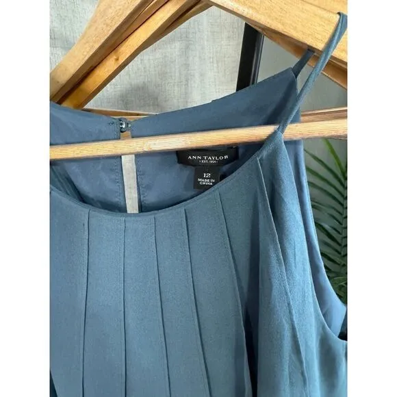 Ann Taylor Dress Womens 12 Blue Silk Sleeveless Shift Cocktail Party Career NWT