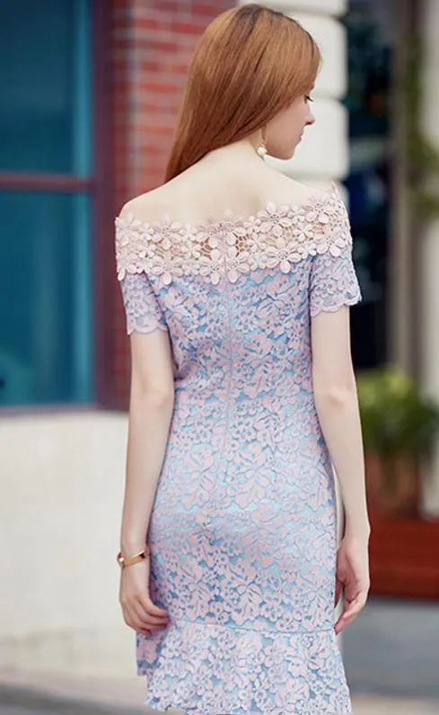 Anneprom Chic Sheath/Column Off-the-shoulder Applique Tulle Short Prom Dress Homecoming Dress APH0041