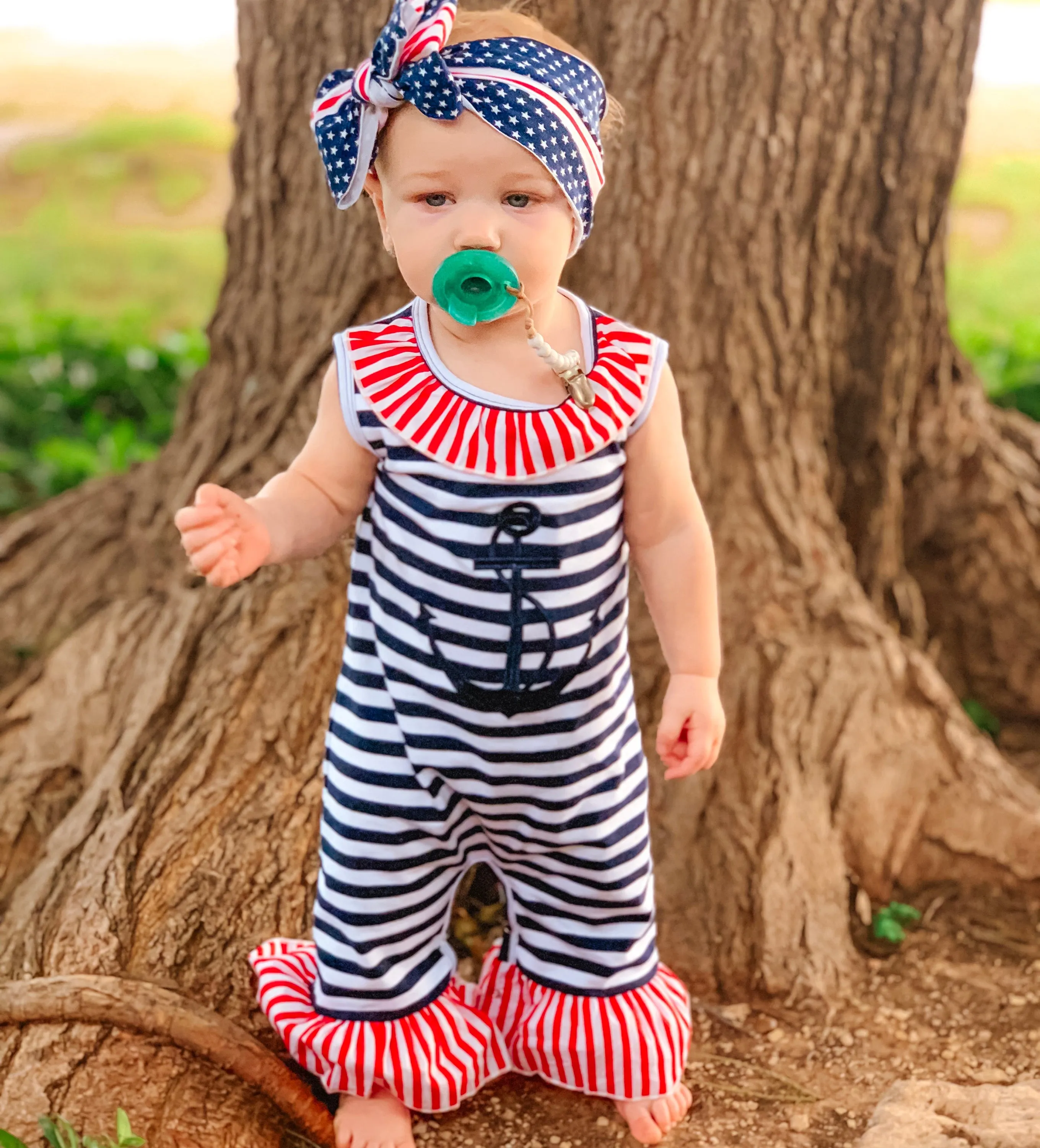 AnnLoren Baby Girls Summer Nautical Anchor Sailor Boutique Romper