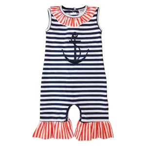 AnnLoren Baby Girls Summer Nautical Anchor Sailor Boutique Romper