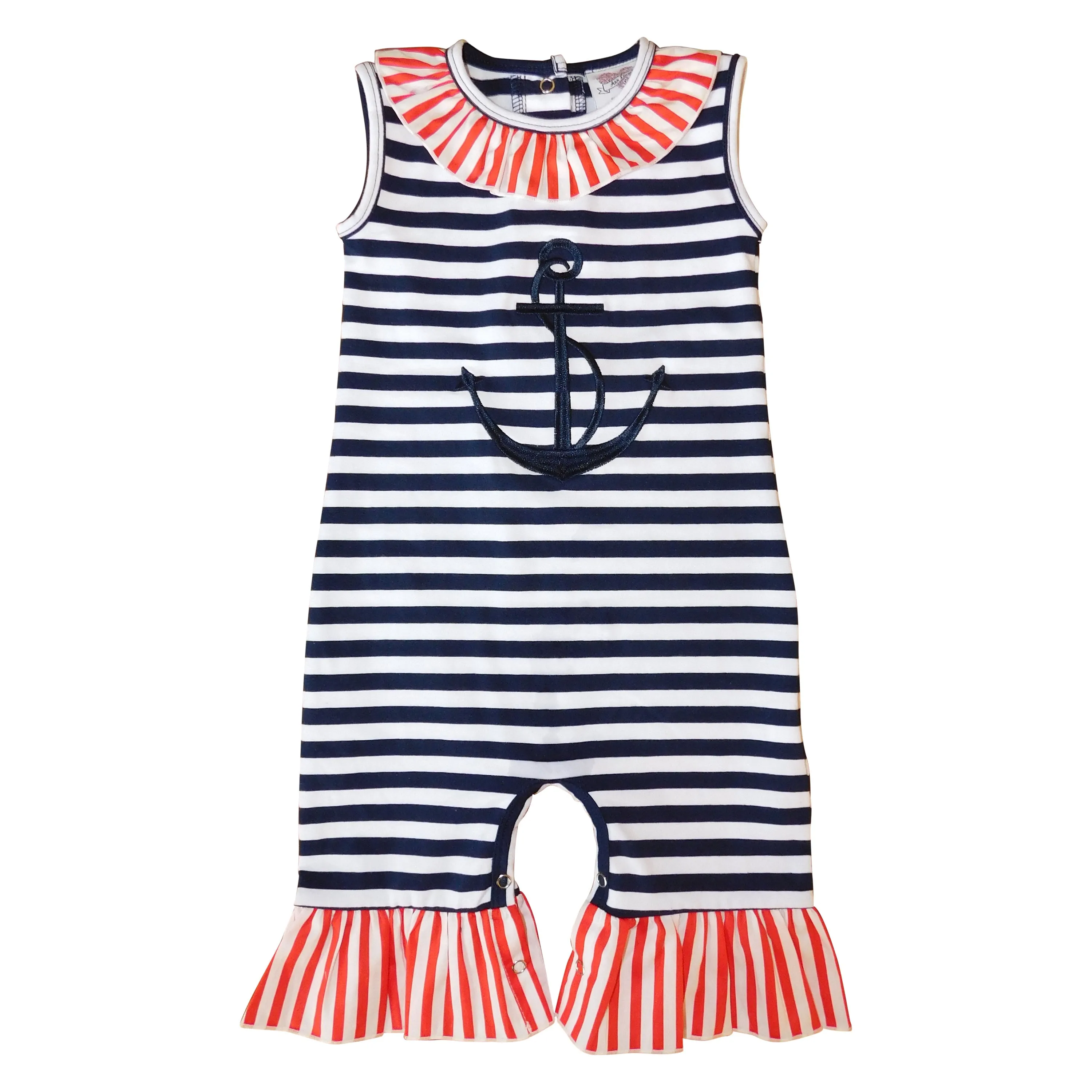 AnnLoren Baby Girls Summer Nautical Anchor Sailor Boutique Romper