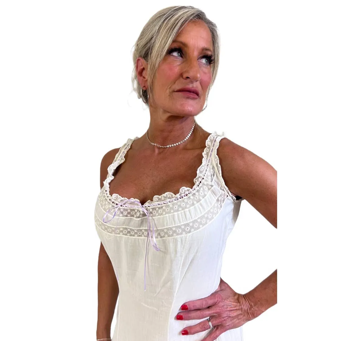 Antique White Cotton Lawn Long Chemise Victorian S/M