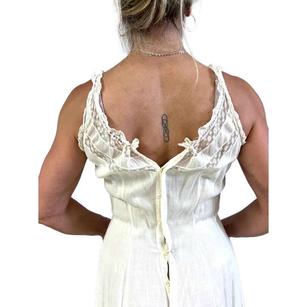 Antique White Cotton Lawn Long Chemise Victorian S/M