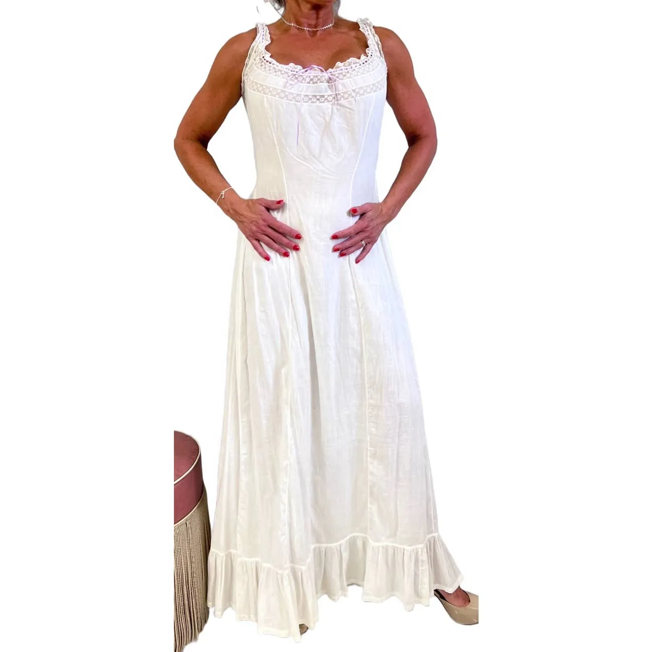 Antique White Cotton Lawn Long Chemise Victorian S/M