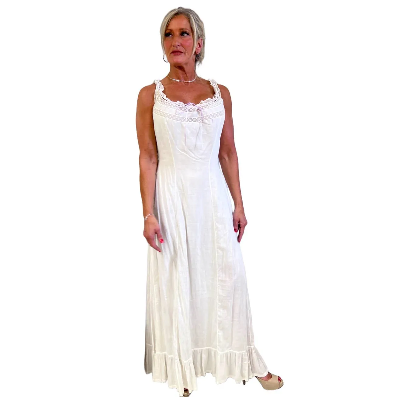 Antique White Cotton Lawn Long Chemise Victorian S/M