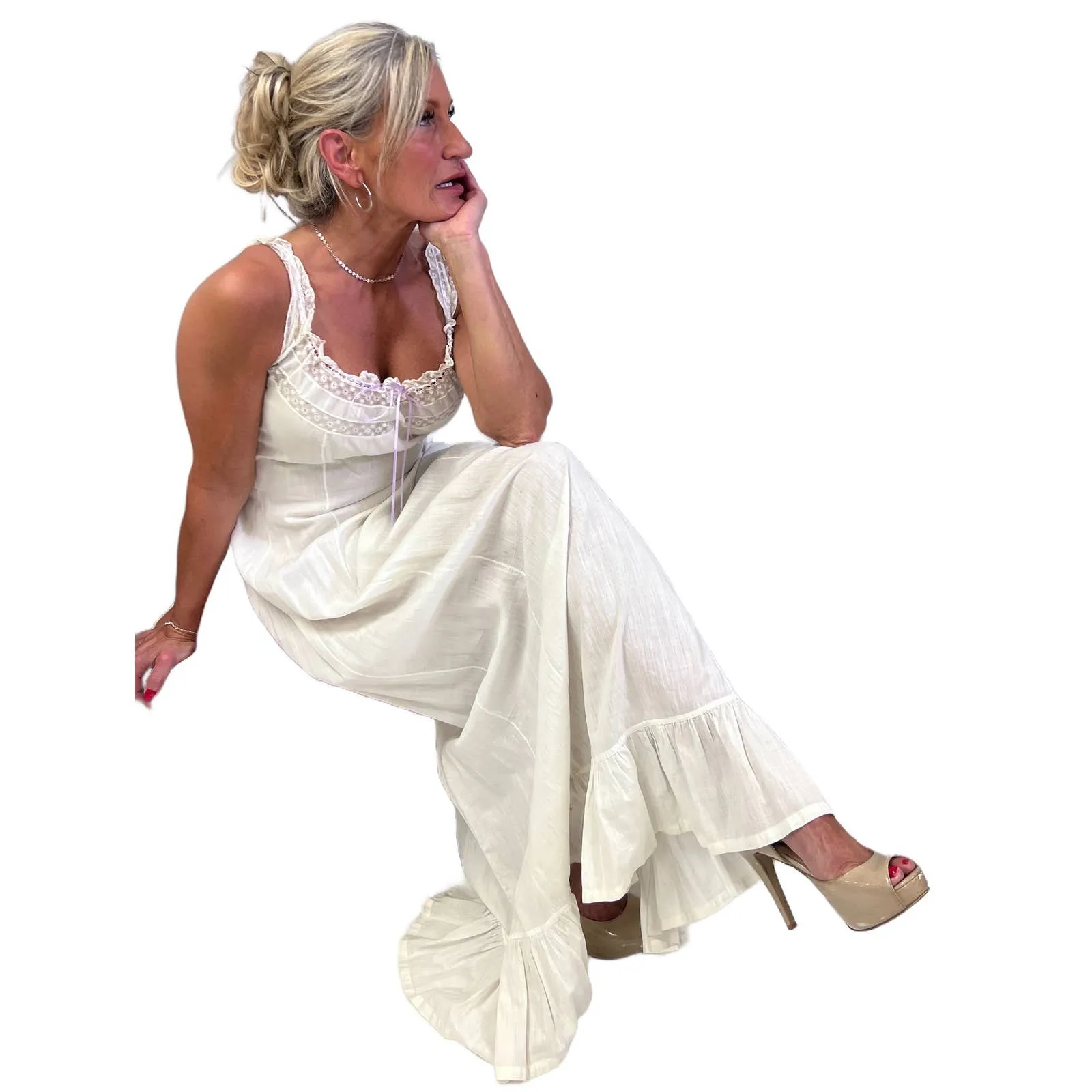 Antique White Cotton Lawn Long Chemise Victorian S/M